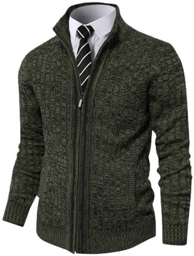 AOLI RAY Herren Strickjacke mit Reissverschluss Cardigan Stehkragen Pullover Feinstrike Sweaters mit 2 Taschen