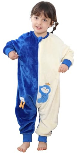 TMEOG Schlafsack mit Füßen 2 Tog Winterschlafsack Kleinkind Schlummersack mit Ärmeln, Schlafsack mit Beinen Schlafstrampler Baby Schlafoverall Schlafanzug mit Reissverschluss 1-6Jahre(Blau,110)