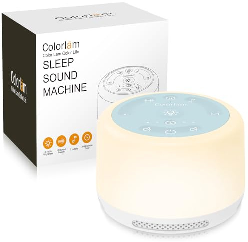 COLORLAM White Noise Machine for Adults Baby Sleeping Sound Machine with Light 20 Soothing Sounds 6 Levels Adjustable Brightness 3 Timers and Memory Function for Home Office Travel