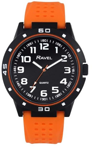 Ravel - Orologio Sportivo da Uomo con Cassa Nera e Lunetta Coordinata su Cinturino Sportivo in Silicone - Analogico al Quarzo - RS004.08 - Arancia