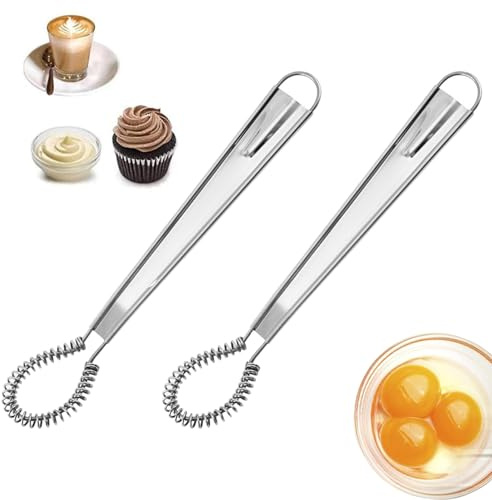 2 Schneebesen, Handmixer, halbautomatisch rotierend,Edelstahl-Rotationsmischer, Zum Mischen Schlagen Rühren Von Zutaten Beim Kochen Backen Hause
