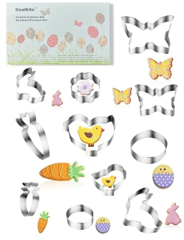 12-teiliges Ausstechformen Ostern, DealKits Ausstecher Ostern, Ausstecher für Plätzchen & Kekse (Hase, Ei, Blume, Schmetterling, Küken, Karotte), Backformen für Kinder