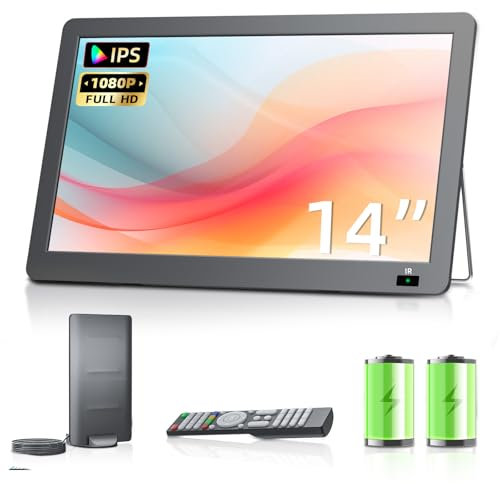 Desobry Upgrades 14.2 Portable TV, 1080P Rechargeable Small TV with Antenna and DVB-T2 Tuner, Outdoor tv Support HDMI/USB/AV Input, 12v for Motorhomes/Camping/Campervan - 2025