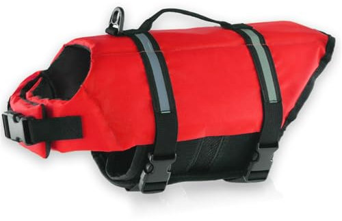FANSU Hundeschwimmweste, Hunde Schwimmweste mit Rettungsgriff-Rettungsweste für Hunde -Verstellbare Größe zum Schwimmen, Surfen, Bootfahren (L,Rot)