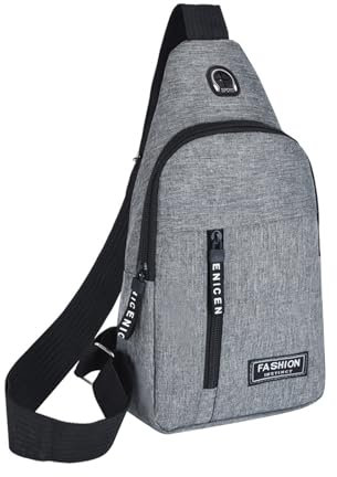 Cleminsta Sling Schulterrucksack, Brusttasche Sling Rucksack, Oxford-Stoff Crossbody Rucksack mit Kopfhörerloch, Wasserdicht Leicht Lässig Umhängetasche Sporttasche für Outdoorsport, Reisen (Grau)