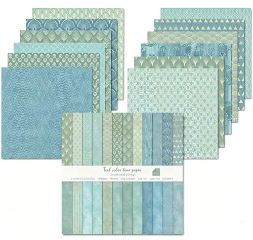 Scrapbooking Papier 24 Blatt, 30,5 x 30,5 cm, Doppelseitiges Muster Papierblock, Dekorpapier Set, Mehrfarbig Craft Papier für DIY Fotoalbum und Scrapbook Dekoration (Blau, 12 Inch)