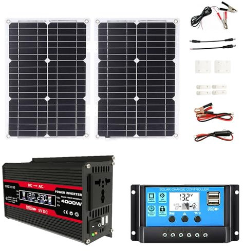 ZQIRUIQZ Kit Solaire 4000W avec Panneau Solaire Pliable 36W, Régulateur De Charge 30A, Convertisseur 12V vers 110V/220V pour Maison, Voiture, Camping-Car, Charge USB(Black,12V-220V)