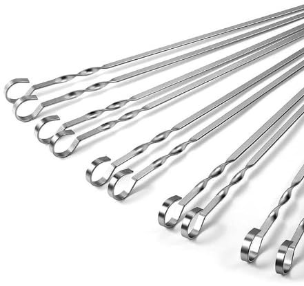 SINJEUN 20 brochetas para barbacoa de acero inoxidable, 40 cm, juego de brochetas de 0,7 cm de grosor con diseño en espiral, pinchos para barbacoa y cocina al aire libre