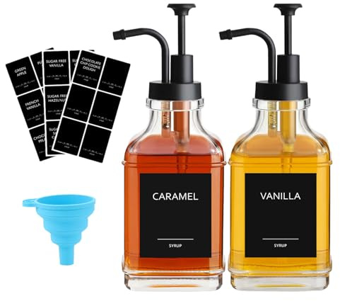 AXIM Coffee Syrup Pump Dispenser,500ml/17oz Glass Syrup Bottle with Pump and Labels, Syrup Bottles for Coffee Bar Station Organizer