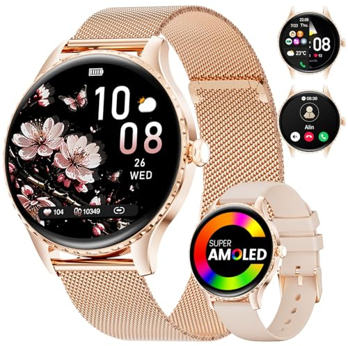 LIGE Smartwatch Damen 2025 mit Telefonfunktion, 1,32'' AMOLED Display Smart Watch, Elegante Armbanduhr, IP68 Wasserdicht, 100+ Sportmodi Fitnessuhr, Schrittzähler, Frauengesundheit für iOS Android