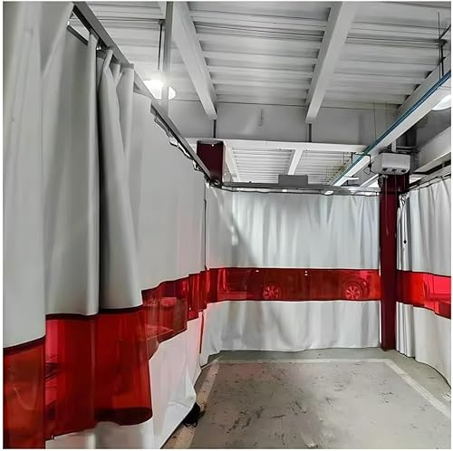 GPECTIFO Rideaux de soudage industriels avec œillets, fenêtres Rouges Transparentes, Panneaux ignifuges for cloisons de Garage, couvertures for entrepôts et ateliers(5X2.5M)