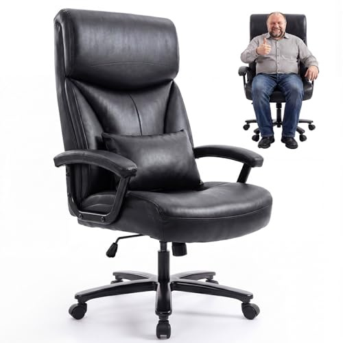 Asukale Bürostuhl 200kg, Chefsessel, Office Chair XXL Breiter Sitzfläche | 4-stufiger Gasdruckfeder, Komfortabler Stuhl bis 200kg mit Lendenkissen, Höhenverstellbarer, 90°-125° Wippfunktion, 360°