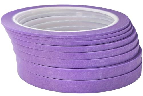 JINBING Lot de 8 rubans de masquage en papier à rayures fines pour nail art, dessin, peinture, 2 mm – 10 mm x 25 m (violet)
