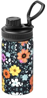 FDGBNM Belles fleurs colorées bouteille isotherme de 355 ml. Double paroi, anti-fuite, anti-transpiration, extérieur et voyage.