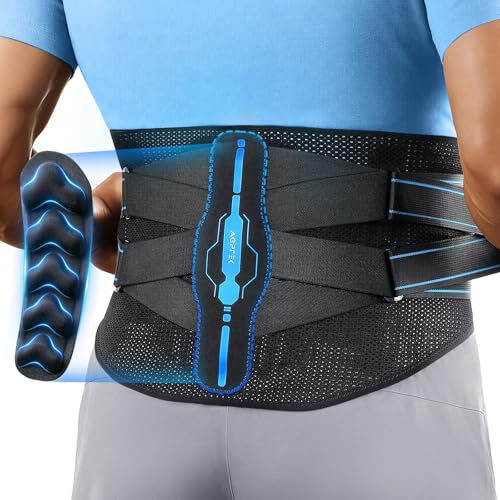 AGPTEK Ceinture Lombaire, Ceinture de Soutien Dorsal Respirant avec Coussin 3D Ergonomique, Soulage les Douleurs Lombaires, Ceinture à Double Sangle Réglable pour Sport, Musculation, Homme/Femme, XXL