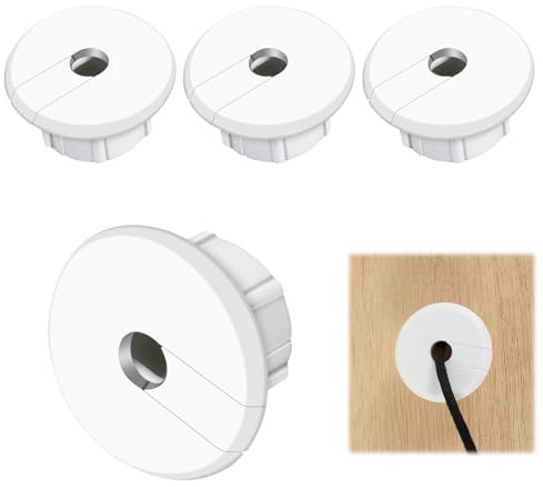 4 Stück Kabeldurchführung Schreibtisch Weiß, 35mm Kabeldurchlass, Wanddurchführung Kabel, Drahtdurchführung Lochabdeckung Kunststoff für Computertisch, Arbeitstisch, Bürotisch, Spieltisch (Weiß)