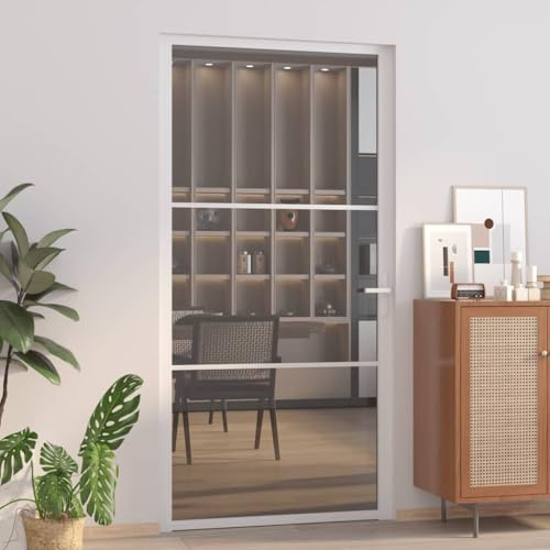 QJBSAVVA Innentür aus gehärtetem ESG Glas und Aluminiumrahmen 102,5x201,5 cm Weiß Dunkelglas Zimmertür Modernes Design Robust & Langlebig für Wohnzimmer Büro Küche Flur