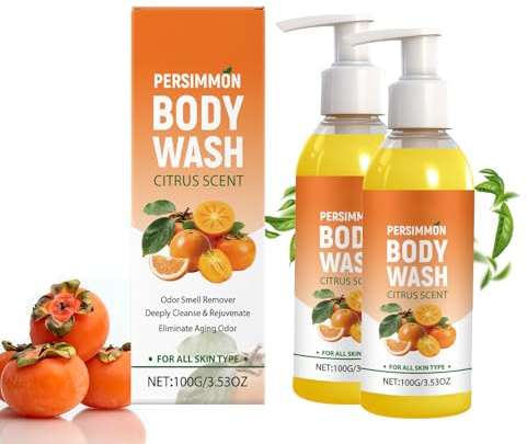 Persimmon duschgel för äldre – naturlig deodorant bar tvål mot stark lukt, fotlukt och kroppslukt, rengör kroppsdeodorisering med bajs och extrakt av grönt te (2)