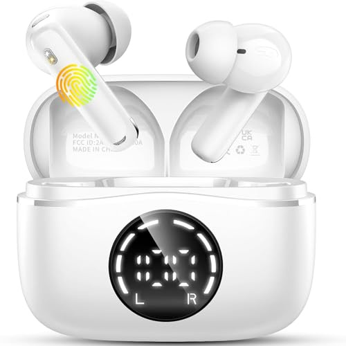 2026 Wireless Earbuds, Bluetooth 5.4 Ear buds with 4 ENC Noise Cancelling Microphone, In ear Headphone with HiFi Stereo Deep Bass, Bluetooth Earphones In ear 50H Playtime LED Display, IP7 Waterproof
