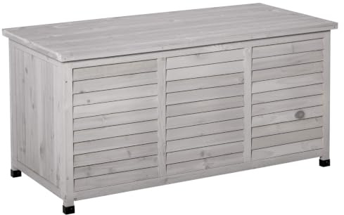 Outsunny Gartenbox Wetterbeständig Gartentruhe 127 x 56 x 60 cm Grau | Kissenbox, Aufbewahrungsbox, Massivholz