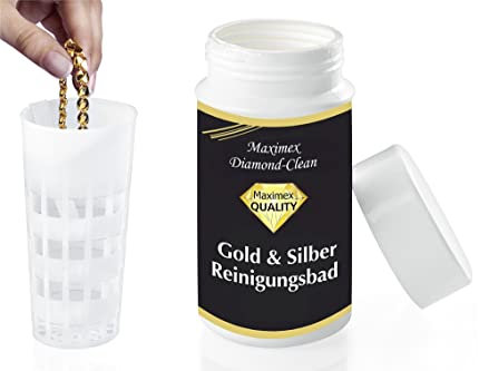 WENKO 3085610500 Diamond Clean Gold- & Silber Reinigungsbad - inklusive Tauchsieb, Schmuckreiniger, Chemie, 7 x 14 x 7 cm, Mehrfarbig