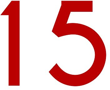 Zahl 15 in rot, 30 cm großer Sticker, wetterfeste Klebezahl | Selbstklebende Klebefolie für Hausnummern an Tür, Tor, Garage, Schaufenster und allen glatten Oberflächen