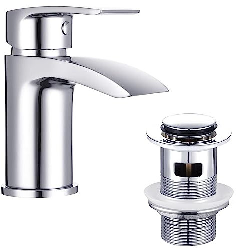 Funime Bathroom Basin Taps Mixer Mono Chrome Brass Single Hole with Pop up Waste