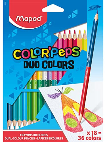 Maped - ergonomische Zwei-Farb-Buntstifte, Farbstifte COLOR'PEPS DUO - 18x Stifte = 36 Farben, M829601
