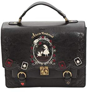 MYYDD Femme Alice in Wonderland Poker Cards Lolita Sac à Dos Cross-Body Petit Carré Sac à Main, Noir