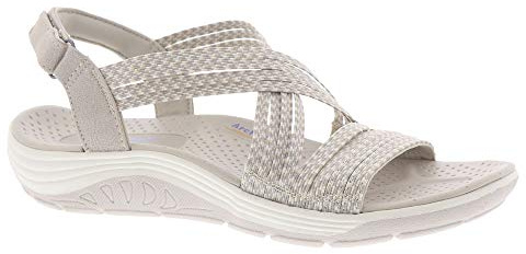 Skechers Reggae Cup Oh, Snap!, Sandalias de Punta Descubierta Mujer, Natural Taupe Gore, 41 EU