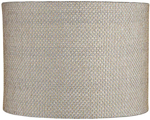Gray and Gold Plastic Weave Large Drum Lamp Shade 15 Top x 15 Bottom x 11 High (Spider) Replacement with Harp and Finial - Springcrest