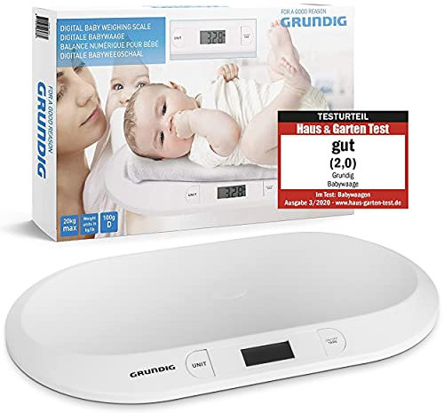 GRUNDIG Babywaage | Digitale Kinderwaage bis 20Kg | digitale LED Anzeige | Gewichtskontrolle ab Geburt | LCD Display | Tara-Funktion | hohe Ablesegenauigkeit | automatische Abschaltung (Weiß)