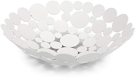 SUMTree Rund Weiß Obstschale aus Eisen Modern Obstkorb Brotkorb Dekoschale Aufbewahrung für Brot Obst Gemüse in Küche Wohnzimmer Esstisch Durchmesser 30cm