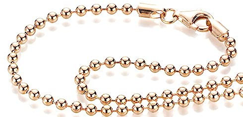 YoungDiamondFashion YDF Damen Kugelkette Silberkette Halskette Silber 80 cm 925 Sterlingsilber rosévergoldet Kugelgröße 3,0 mm Silberkugeln Beads Chain