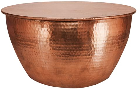 WOMO-DESIGN Couchtisch rund Ø 59x30,5cm, Kupfer, Drum, Unikat, handgefertigt aus Aluminium, Hammerschlag Design, Metall Sofatisch, Wohnzimmer Beistelltisch, Flacher Wohnzimmertisch Orient Loungetisch