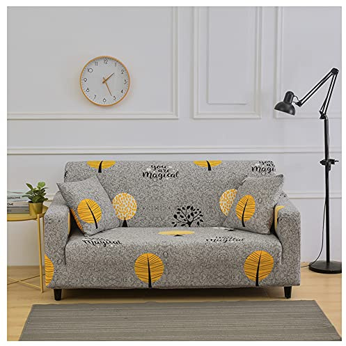 Hggzeg Sofa Cover, High Stretch Elastic Fabric 1 2 3 Seater Sofa Slipcover Chair Printed Couch Cover Non Slip Furniture Protector Cover, Machine Washable (2 Seater,Leaf)