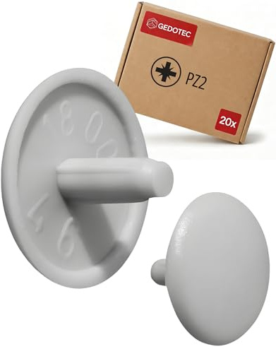Gedotec Abdeckkappen für Schrauben rund - 20 Stück - Schraubenabdeckung Lichtgrau RAL 7034 aus Kunststoff für Kopfloch-Bohrung PZ2 - Abdeckung Ø 12 x 2,5 mm - Abdeckkappen für Bohrlöcher & Holz-Möbel