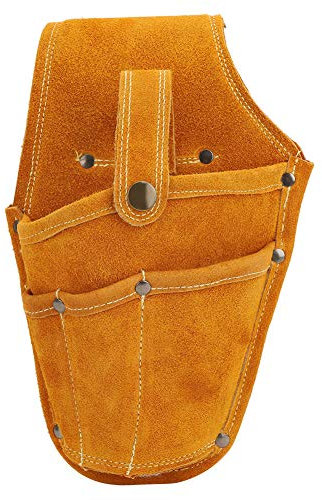 Funda para Cinturón de Herramientas, Bolsa de Pernos Piel de Vaca Bolsa de Herramientas Bolsa de Cintura para Herramientas Ajustable con 4 Bolsillos para Almacenamiento de Taladros