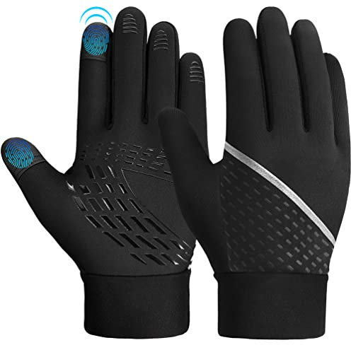 OOPOR Kinder Handschuhe Warme Winterhandschuhe - Kids Outdoor Sport Thermo Fleece Fahrradhandschuhe Laufhandschuhe mit Anti-Rutsch Winddicht Touch Screen für Klein Junge Mädch Schwarz 4-12 Jahre