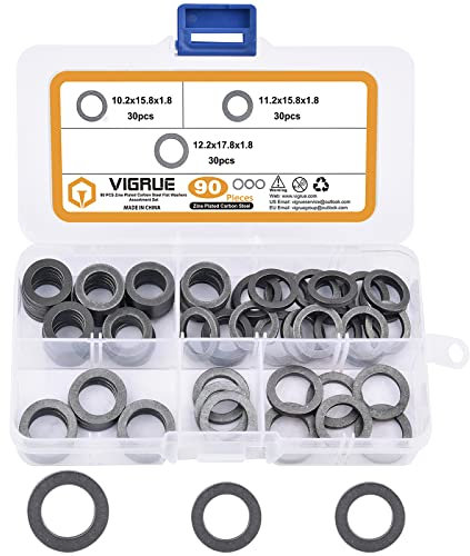 VIGRUE 90 Stück Fitschenringe Stahl verzinkt gemischt Sortiment Ø 10,2/11,2/12,2 mm, Tür Unterlegscheiben Set Beilagscheiben in Sortimentskasten