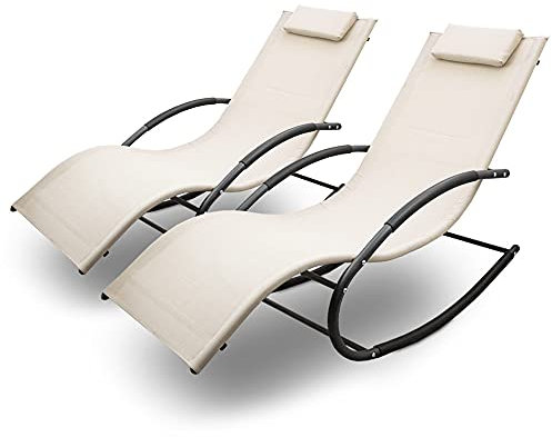 BITUXX Sonnenliege Gartenliege Relaxliege Schaukelliege Liegestuhl Schaukelstuhl (2 Liegen)(Beige)