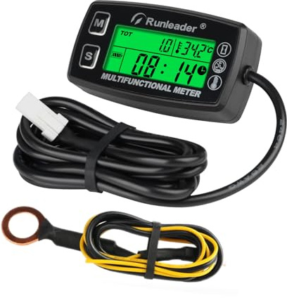Runleader Tachymètre Compteur D'Heures Numérique Jauge Température Moteur | RL-HM035A-TS002 Alarme RPM Et Temp,Écran Rétroéclairé,Pour Tracteurs Tondeuses,Compresseurs,Générateurs,Motoneiges,Marine