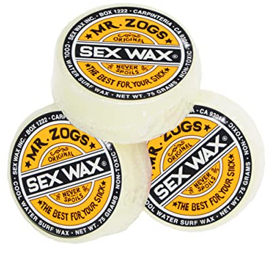 Sex Wax Surfboard Wax & Go Surf Sticker, 3 Pack, Coconut Scent, Cool Water Formula