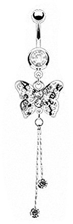 Piercingfaktor Bauch Piercing Schmetterling mit Kristall