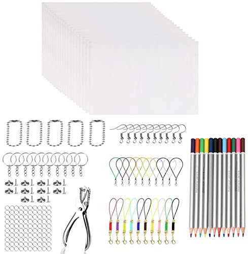 SUNANFBEST Schrumpffolie Set, 20 Stück A5 Blatt leere Schrumpffolienset Schrumpffolien Set Schrumpffolie Basteln zum Bastelset shrink plastic DIY Geschenk für Schlüsselanhänger Ohrring Handwerk
