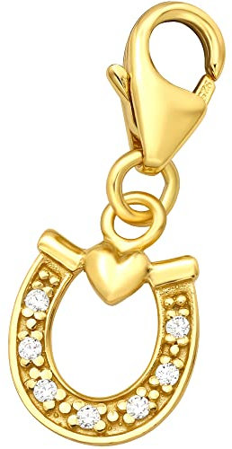 Damen Mädchen Charm Anhänger echt 925 Sterling Silber goldenes Hufeisen Herz