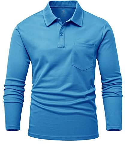 YSENTO Herren Poloshirts Langarm Golfshirts Schnelltrocknend Atmungsaktiv Outdoor Funktionell Tennis Arbeit Casual Polo T-Shirts Tops mit Brillenhalter