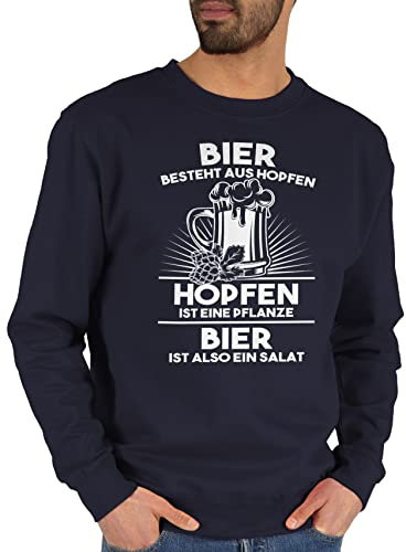 Sweater Pullover Sweatshirt Herren Damen - Sprüche Statement mit Spruch - Hopfen ist eine Pflanze Bier ist Salat - M - Dunkelblau - sprueche alki sprüchen alkohol spruechen biertrinker sprüche,