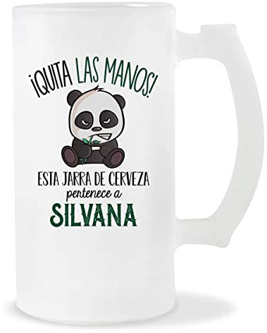 Planetee Jarra de Cerveza | Nombre Silvana | Vaso con un Panda bonito pero gruñón. Original idea para regalar a un amigo, familiar o colega