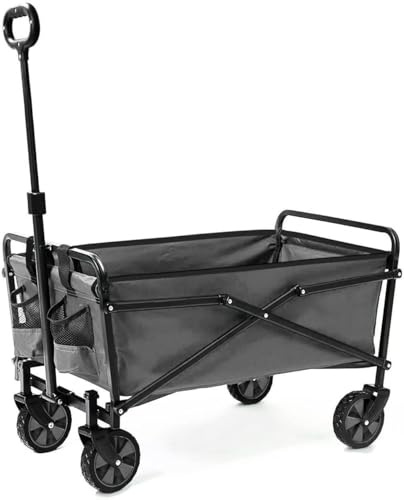Abaseen 80KG Load Capacity Grey Foldable Trolley on Wheels Garden Trolley Heavy Duty Outdoor Garden Utility Wagon Removable Polyester Fabric with PVC Coating Folding Cart with Adjustable Handle